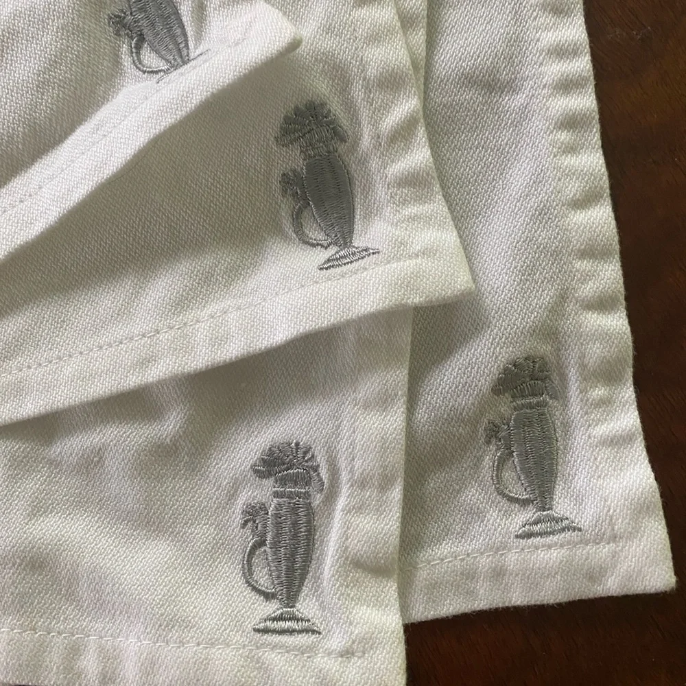Silver Rooster Cloth Cocktail Napkins vintage Restoration Hardware set of 4